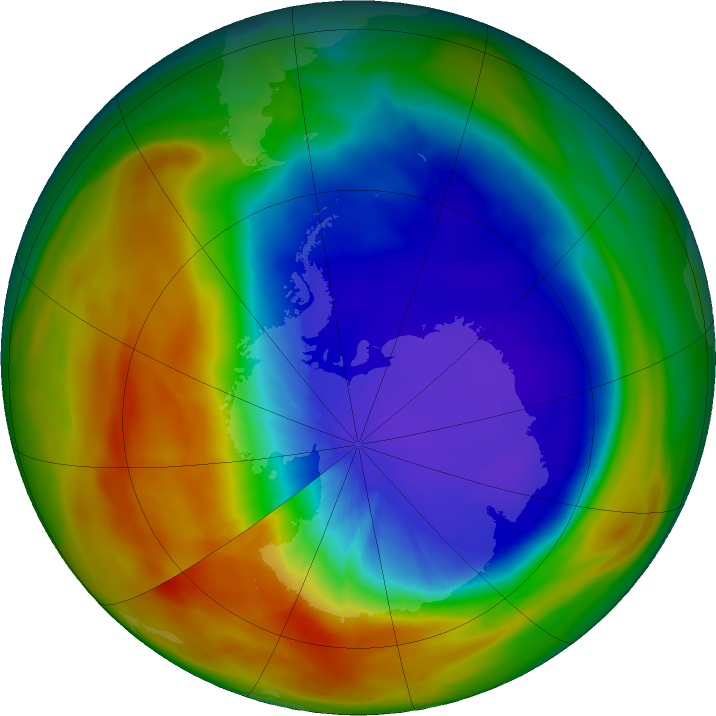 Antarctic ozone map for 27 September 2025